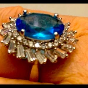 6CT. BLUE TOPAZ AND CZ  RING